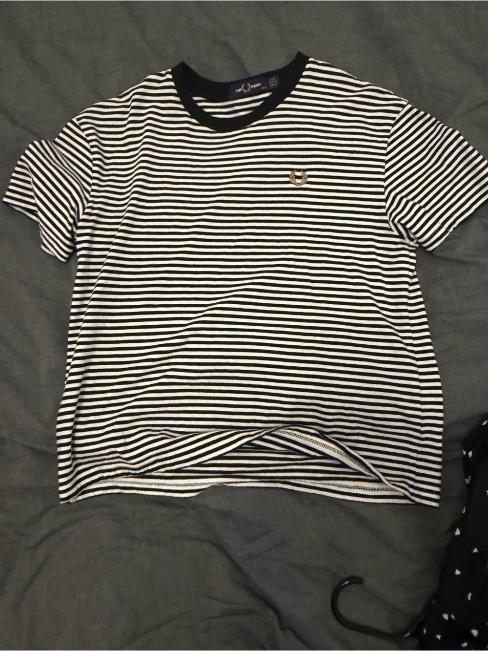 Fred Perry Black and White Striped Crewneck Tee (women’s)